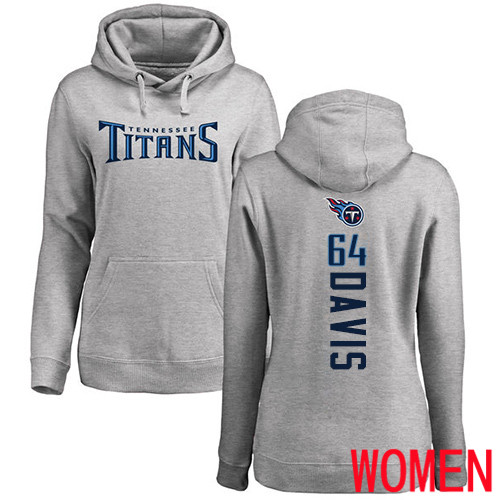Tennessee Titans Ash Women Nate Davis Backer NFL Football #64 Pullover Hoodie Sweatshirts